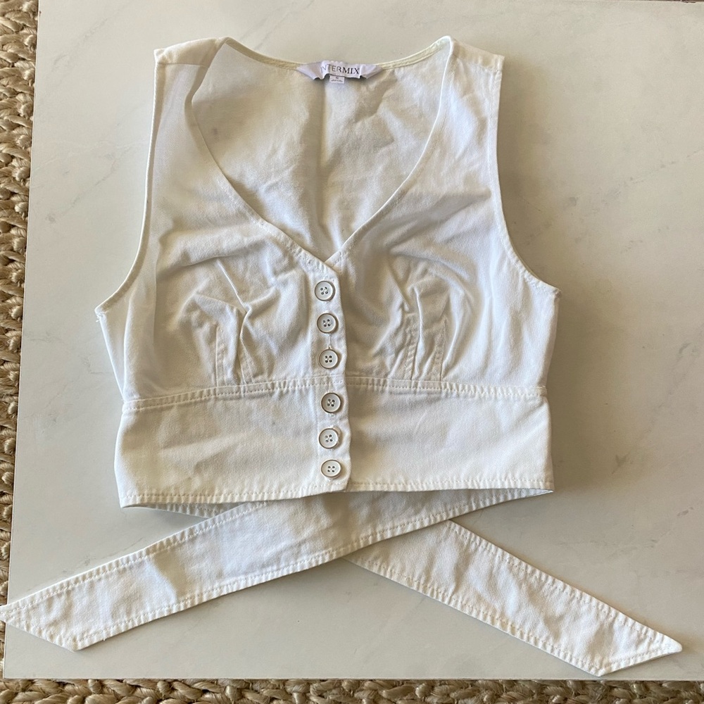 Intermix White Button Down Tie-Back Top Size S - image 1